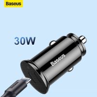 Baseus 30W Dual USB C ที่ชาร์จแบตในรถ Type C FCP SCP USB PD 3.0สำหรับ13 14 Pro Sumsung เหมาะสำหรับ Xiaomi ที่ชาร์จไฟบนรถยนต์เร็วที่ชาร์จแบตเตอรี่โทรศัพท์