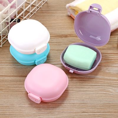 Kotak sabun cuci piring portabel 1 buah wadah sabun mandi Acc bepergian rumah kotak sabun plastik dengan penutup ukuran kecil/besar warna permen