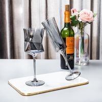 Nordic Crystal Wine Glasses Home Transparent Colorful Polygon Diamond Champagne Glass Goblet Cup Golden Edge Glass Cups Barware