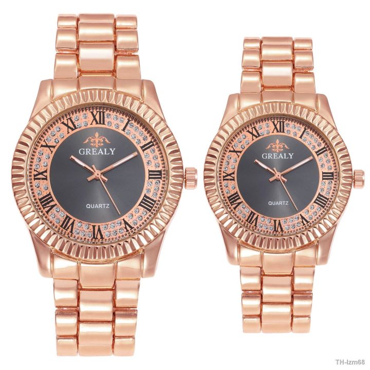 luxury-diamond-dial-trend-เลขโรมันตัวชี้เวลานาฬิกาคู่สายเหล็กควอตซ์
