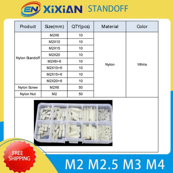 m2-m2-5-m3-m4-hex-nylon-standoff-spacer-sets-black-white-column-pcb-motherboard-bolt-plastic-spacing-screws-nuts-assortment-kit