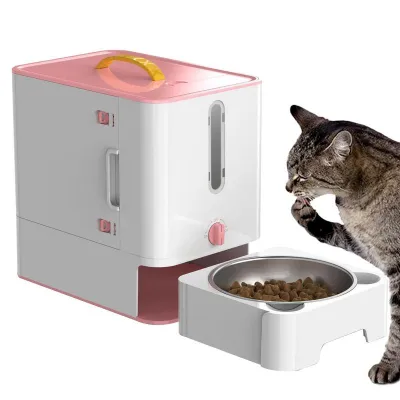 เครื่องให้อาหารสุนัขน้ำพุกล่องอาหารป้อนอัตโนมัติกันสนิมสัตว์เลี้ยงแบบใสมีสถานีให้อาหาร