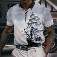 New Zip Polo Shirt 3d Men Nautical Motif Change Print Polo Shirt T-Shirt Tops Unisex Lapel Zip Fashion Male Oversized Clothing