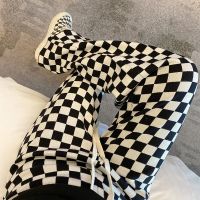 Slim Temperament Checkerboard Velvet Wide-Leg Pants Womens 2023 Fall/Winter New High Waist Drop Straight Casual Pants