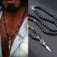 ZZOOI TIBETAN BUDDHIST PHURBA KILAYA THE MAGIC DAGGER WITHTIGER’S EYE LAVA STONE NECKLACE FOR MEN JEWELRY