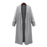 Loose Plus Size M-5XL Woman Outwear Casual Black Grey Open Front Long Cardigan