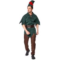 、’】【= Umorden  Men Fairy Tales Robin Hood Peter Pan Costume Cosplay Halloween Party Role Play Fantasia Dress 4Pcs Set