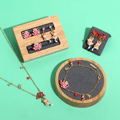 【lz】✗№☏  Esmalte Natal gato brincos colar animal bonito e pulseira anel