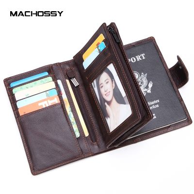 Mens Wallets Genuine Leather Passport Holder Wallet Man Vintage Cowhide Passcard Pocket Male Zipper Hasp Coin Purse