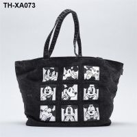 ✱☁ The new Mickey design printing fashion joker black denim large capacity one shoulder shopping bag