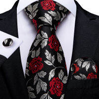 Black Red Rose Floral Ties For Men 8cm Mens Silk Neck Tie คร่อม ~