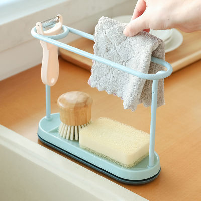 【พร้อมส่ง】Kitchen Desktop Rag Rack Multi-Function Dish Cloth Drain Free Punching Sponge Soap Shelf Storage Holders Racks dish drainer