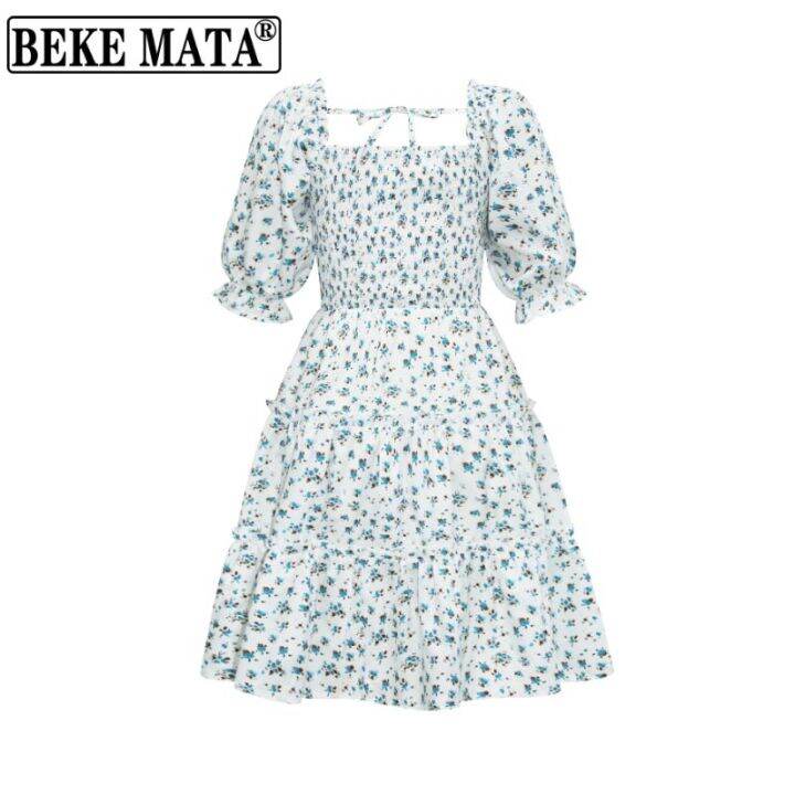 beke-mata-2022-spring-floral-print-half-sleeve-family-mom-and-daughter-dress-family-look-mother-teen-daughter-matching-clothes