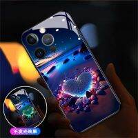 【เคสโทรศัพท์ Qiqi 】เคสโทรศัพท์ไฟ LED สมาร์ทภูมิทัศน์ที่สวยงามพร้อมพื้นผิวกระจกเทมเปอร์สำหรับ iPhone 14 13 12 11 Pro Max Mini X XS XR SE2020