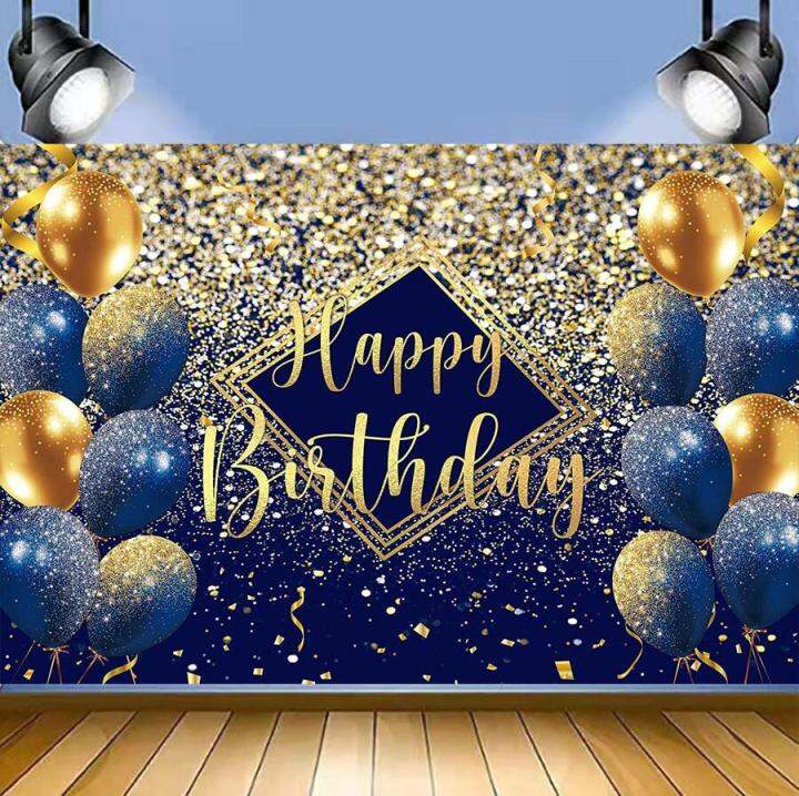 7x5ft Blue and Gold Theme Photography Background for Happy Birthday ...