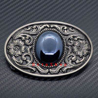 หัวเข็มขัด Metal Belt Buckle Resin stones Turquoise Oval เวสเทิร์นคาวบอย ลายหินสีดำนิลเข้มสวย เลือกเฉพาะหัวเข็มขัดหรือพร้อมสายเข็มขัดกว้าง4cm (K#162)