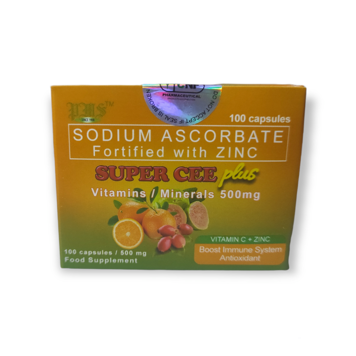 Sodium Ascorbate with Zinc SUPER CEE Plus Vitamins/Minerals 500mg 100