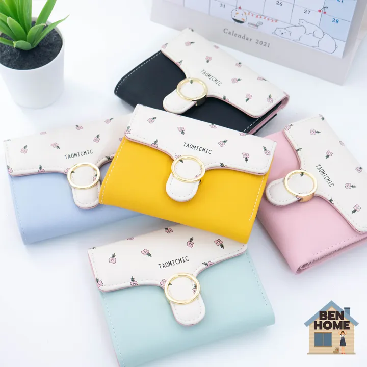 TAOMICMIC กระเป๋าสตางค์แบบพับ ลายดอกไม้ชมพู (พร้อมส่ง) | Lazada.co.th