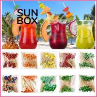 SUN BOX 100Pcs ใช้แล้วทิ้ง ไม้จิ้มฟันสลัดแซนวิช ไม้สลัดผัก ส้อมผลไม้คัพเค้ก ไม้ไผ่หยิบ ไม้จิ้มฟันทำด้วยมือ แท่งไม้ผล ของตกแต่งค็อกเทลผลไม้และอาหาร