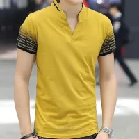 COD เสื้อเหลืองเสื้อโปโลผู้ชายแบบสั้นเสื้อยืดคอกลมคอวีโปโลเกาหลีคอปกฤดูร้อนชายเสื้อยืดคอกลม สีเหลือง