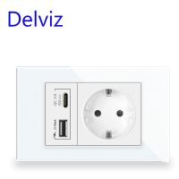 Delviz Type C USB Wall Socket  With 2A USB Ports  Electric plug socket  120mm*72mm Crystal glass Panel  Europe 16A Power Outlet Electrical Circuitry