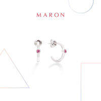 MARON✨ [ของแท้] ต่างหูเสริมดวง ต่างหูพลอยแท้ เงินแท้ แถมฟรี ผ้าเช็ดเครื่องประดับ ใบรับประกัน พร้อมกล่อง พร้อมส่ง I My DAYS Hoop Earring with Pink Tourmaline