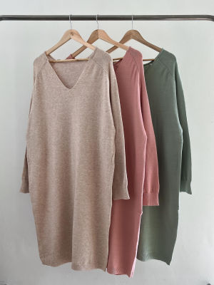 [DALKILOOK] Bagle V-neck Long Knit Dress - Soft knit dress - Dress - FREE - 1