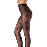 【Thriving】 Fakhir Ansari Fabrics ขายร้อนผู้หญิง Tights ฮาโลวีน Skulls พิมพ์ Ultra Sheer เปิดสุทธิ Pantyhose Tights Designer Tights ถุงน่อง