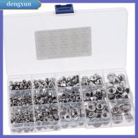 DENGXUN 385Pcs 304สแตนเลสสตีล ชุดน็อตเมตริก M3/4/5/6/8 ขนาดต่างๆ น็อตหน้าแปลน/น็อตล็อค/ชุดน็อตโอ๊ก น๊อตฮาร์ดแวร์ ชุดน็อตหกเหลี่ยม ผู้ใช้ระดับมืออาชีพ