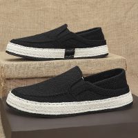 【Ready】? Mens 2023 Summer Lazy Slip-On Trendy Shoes Breathable Deodorant Canvas Shoes Linen Old Beijing Cloth Shoes Mens Style