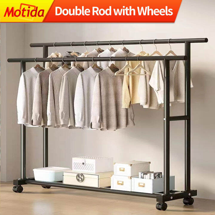 Double Metal Clothes Racks Heavy Duty Stainless Steel Drying Laundry