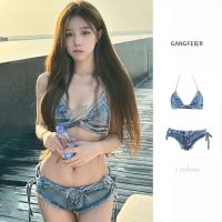 Hot Girl Swimsuit Female Sexy Denim Bikini Three-point Split Swimsuit Female Vacation Hot Spring Net Red Pure Desire·