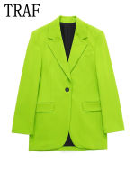 TRAF Zar Green Oversize Blazer Woman Office Wear Women Elegant Casual Blazer Set Spring 2022 Fashion Pockets Long Sleeve Jacket