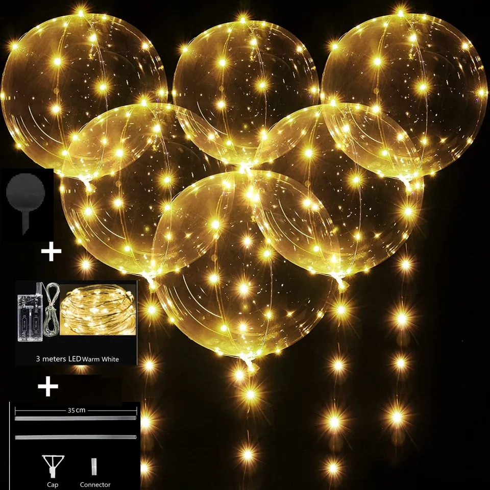 10 Pack LED Light Up Bobo Balloons Transparent Helium Glow Bubble Balloons  With String Lights For Party Birthday Wedding Decor