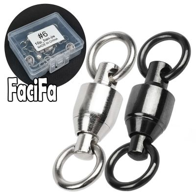 10 pcs Heavy Duty Bearing Swivel Fishing Connector Stainless Steel Ball Barrel Rolling Swivel Solid Ring Tackle Accessories Hook
