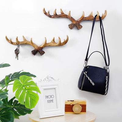 vintage Resin antler key hookholder wall mounted cap coat hangerrack home decorative Animal deer horn wall hook for hanging