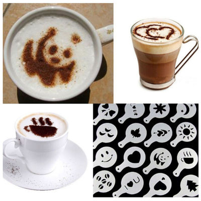 16pcs Coffee Stencil Filter Coffee Maker Cappuccino Coffee Barista Mold Templates Strew Flowers Pad Spray Art Coffee Tools