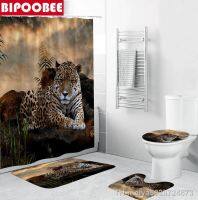 【hot】♗  Leopard animals Printed Shower Curtain Curtains Anti-slip Toilet Lid Cover Rugs