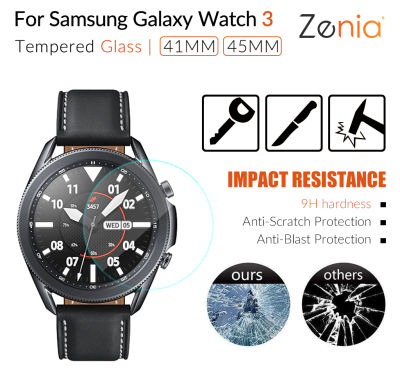 Zenia 2Pcs หน้าจอฟิล์มกันรอยสำหรับ Samsung Galaxy Watch 3 41มม.45มม.HD 9H 2.5D กระจกนิรภัยป้องกันการระเบิดป้องกันฟิล์มป้องกันรอยขีดข่วนอุปกรณ์เสริม