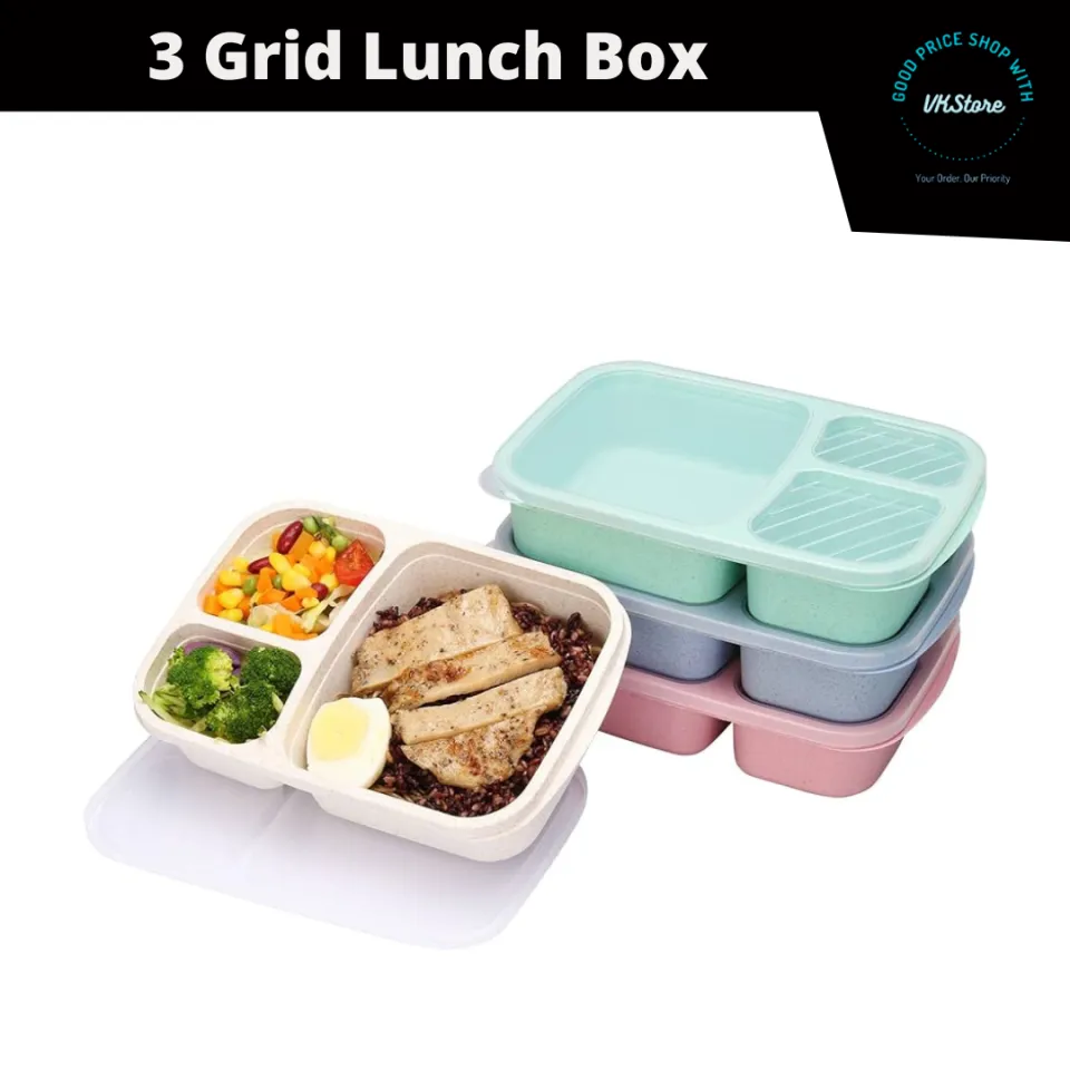 Portable 3-compartment Bento Lunch Box Microwave Lunch Box Wheat Straw  Tableware Food Storage Container Kids School Office