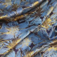 [HOT!] Blue Metallic Gold Fringe Flower Jacquard Fabric for DressDiy Wedding Yarn Dyed Fabric for Womens Coat Dress Damask Brocade