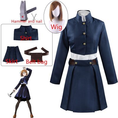 Anime Jujutsu Kaisen Kugisaki Nobara Cosplay Costume Wig Hammer Women Suit Outfit Uniform With Bag Belt