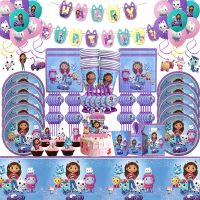 ♝✻ Gabby Dollhouse Birthday Party Decorations Cartoon Theme Tableware Supplies Paper Cups Napkins Plates for Kids Gifts Baby Shower