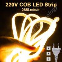 ไฟแถบ LED COB AC 220V 288 LED/M ยืดหยุ่นได้เทป IP65กันน้ำสำหรับห้องนอนไฟสนาม