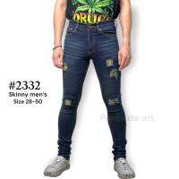 PANTS DE ART Skinny mens LW-2332 กางเกงยีนส์ขายาว ผ้ายืด ทรงเดฟชาย สีบลูสนิมฟอก สะกิดขาด SIZE 28-50 (เป้าซิป)