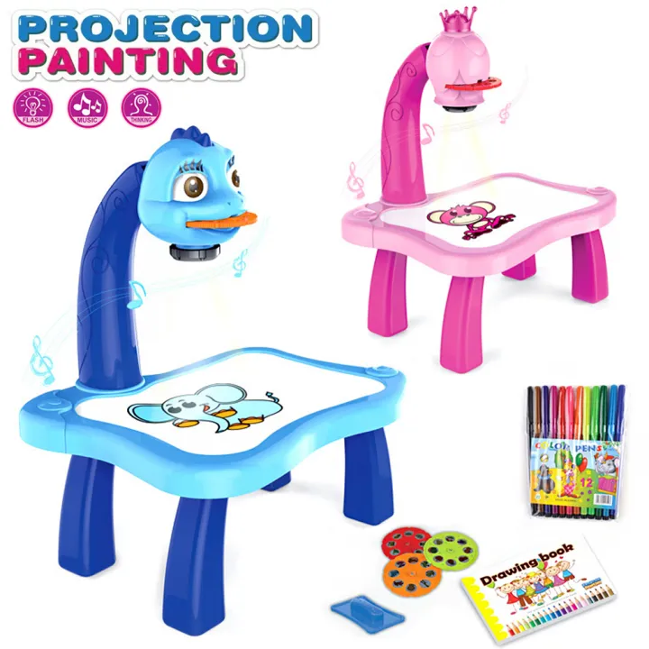 Qiaolis Kids Projector Drawing Table Painting Board Desk ...