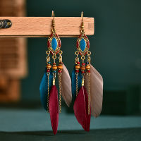 Daisys New Creative Retro Tassel Feather Earrings Womens Long Oil Drop Earrings European and American Bohemian Jewelry