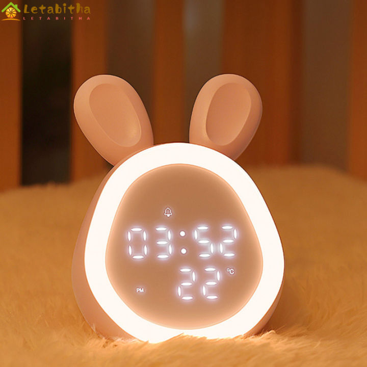 นาฬิกาปลุกกระต่ายน่ารักแบบชาร์จไฟได้ปรับความสว่างได้-led-นาฬิกาดิจิตอลเรืองแสงพร้อมหน้าจอแสดงอุณหภูมิ