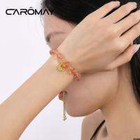 สร้อยข้อมือชุบคำอวยพรทานาบาตะแฟน 14K ส่งสร้อยข้อมือคริสตัล CAROMAY ออกแบบของขวัญสตรอเบอร์รี่ทอง ins คนส่วนน้อย