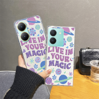 2023ใหม่เคสสำหรับ VIVO Y27 Y78 Y77 Y76 Y36 Y35 Y22 Y22S Y16 Y02T Y02A Y02 V27 V27E V25 Pro V25E V23 V23E 4G 5G เคสสมาร์ทโฟนแฟชั่นลายดอกไม้ลายตารางหมากรุกภาษาอังกฤษ TPU Silicagel Softcase เคสห่อหุ้มใสด้านหลัง